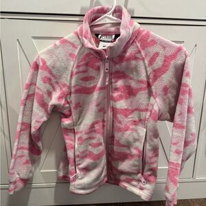 Columbia Kids Pink and White Patterned Fleece Jacket Girls Size 7/8